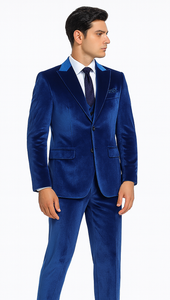Royal Blue Velvet Suit for Men – Tazzio 2-Piece Slim Fit Peak Lapel Formalwear