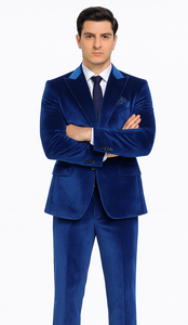 Royal Blue Velvet Suit for Men – Tazzio 2-Piece Slim Fit Peak Lapel Formalwear
