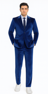 Royal Blue Velvet Suit for Men – Tazzio 2-Piece Slim Fit Peak Lapel Formalwear