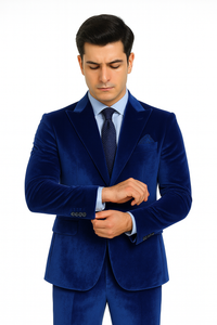 Royal Blue Velvet Suit for Men – Tazzio 2-Piece Slim Fit Peak Lapel Formalwear