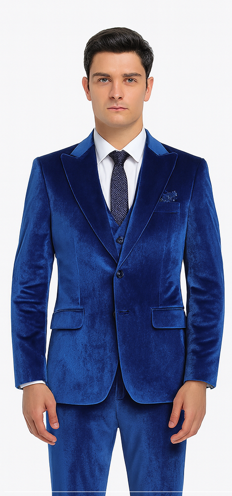 Royal Blue Velvet Suit for Men – Tazzio 2-Piece Slim Fit Peak Lapel Formalwear