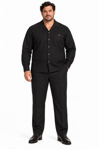 Mens Black Casual Dressy Walking Suit – Long-Sleeve Shirt & Matching Pants