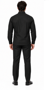 Men’s Black Embroidered Walking Suit – Long Sleeve Shirt & Matching Pants Set