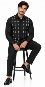 Men’s Black Embroidered Walking Suit – Long Sleeve Shirt & Matching Pants Set