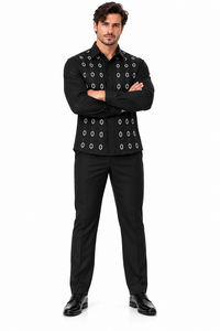 Men’s Black Embroidered Walking Suit – Long Sleeve Shirt & Matching Pants Set