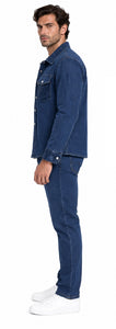 Mens Blue Denim Casual Walking Suit – Long Sleeve Jacket & Matching Pants Set
