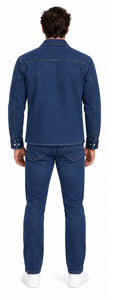 Mens Blue Denim Casual Walking Suit – Long Sleeve Jacket & Matching Pants Set