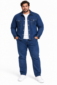 Mens Blue Denim Casual Walking Suit – Long Sleeve Jacket & Matching Pants Set
