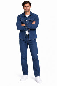 Mens Blue Denim Casual Walking Suit – Long Sleeve Jacket & Matching Pants Set