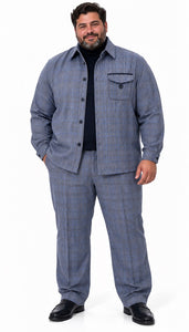 Mens Steel Blue Heritage Plaid Walking Suit – Shirt Jacket & Matching Pants