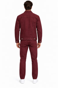 Mens Burgundy Casual Dressy Walking Suit – Long Sleeve Shirt & Matching Pants Set
