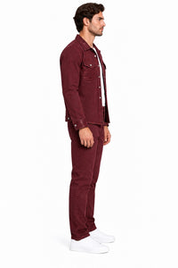 Mens Burgundy Casual Dressy Walking Suit – Long Sleeve Shirt & Matching Pants Set