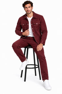 Mens Burgundy Casual Dressy Walking Suit – Long Sleeve Shirt & Matching Pants Set