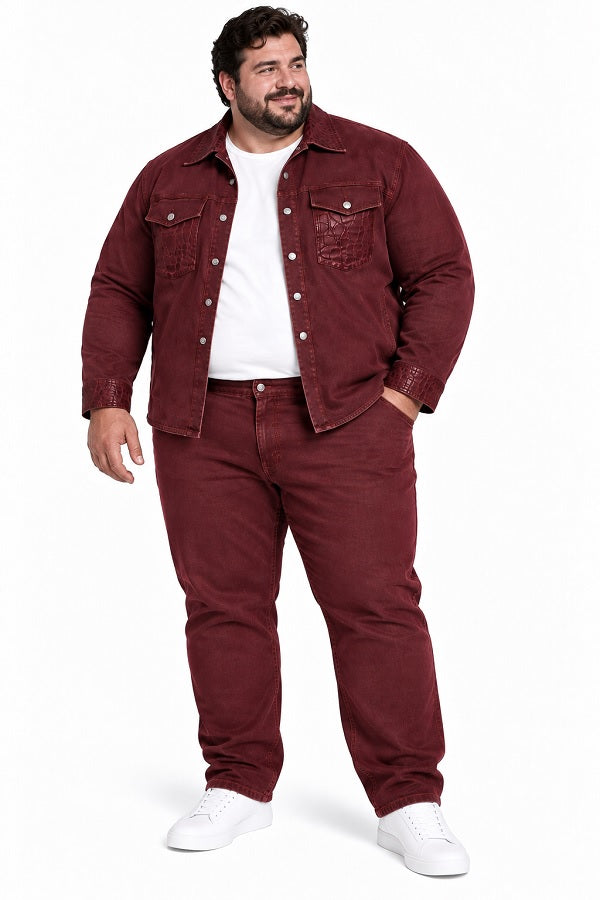 Mens Burgundy Casual Dressy Walking Suit – Long Sleeve Shirt & Matching Pants Set