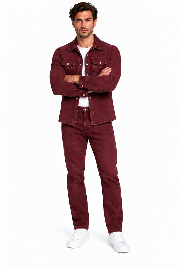 Mens Burgundy Casual Dressy Walking Suit – Long Sleeve Shirt & Matching Pants Set