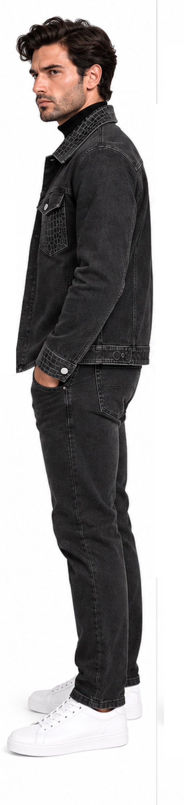 Mens Charcoal Black Casual Dressy Walking Suit – Long Sleeve Shirt & Matching Pants Set