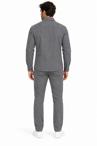 Mens Charcoal Grey Signature Texture Walking Suit – Modern Shirt & Matching Pants Set