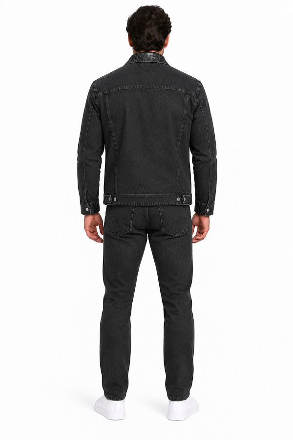 Mens Charcoal Black Casual Dressy Walking Suit – Long Sleeve Shirt & Matching Pants Set