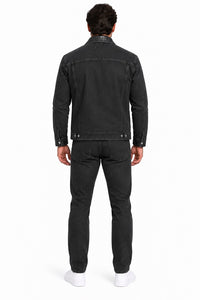 Mens Charcoal Black Casual Dressy Walking Suit – Long Sleeve Shirt & Matching Pants Set