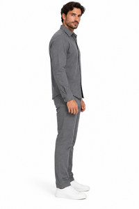Mens Charcoal Grey Signature Texture Walking Suit – Modern Shirt & Matching Pants Set