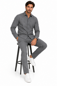 Mens Charcoal Grey Signature Texture Walking Suit – Modern Shirt & Matching Pants Set