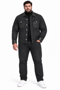 Mens Charcoal Black Casual Dressy Walking Suit – Long Sleeve Shirt & Matching Pants Set