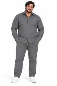 Mens Charcoal Grey Signature Texture Walking Suit – Modern Shirt & Matching Pants Set