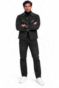 Mens Charcoal Black Casual Dressy Walking Suit – Long Sleeve Shirt & Matching Pants Set