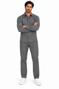 Mens Charcoal Grey Signature Texture Walking Suit – Modern Shirt & Matching Pants Set