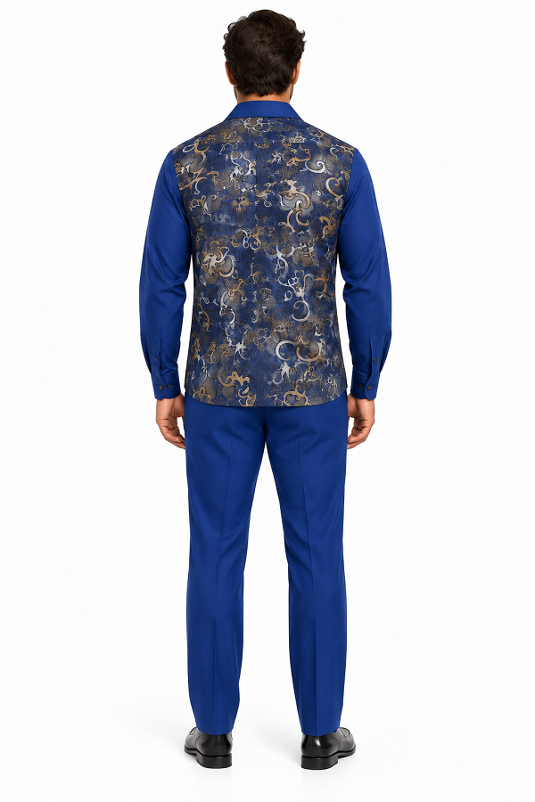 Mens Royal Blue Paisley Prestige Walking Suit – Patterned Shirt & Matching Pants
