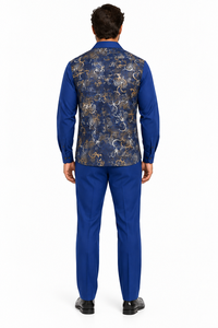 Mens Royal Blue Paisley Prestige Walking Suit – Patterned Shirt & Matching Pants