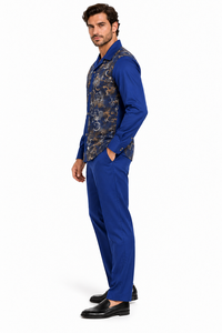Mens Royal Blue Paisley Prestige Walking Suit – Patterned Shirt & Matching Pants