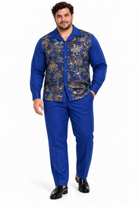 Mens Royal Blue Paisley Prestige Walking Suit – Patterned Shirt & Matching Pants