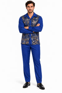 Mens Royal Blue Paisley Prestige Walking Suit – Patterned Shirt & Matching Pants