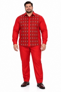 Men’s Red Embroidered Walking Suit – Long Sleeve Shirt & Matching Pants Set