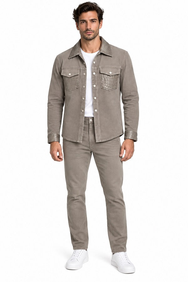Mens Taupe Casual Dressy Walking Suit – Long Sleeve Shirt & Matching Pants Set