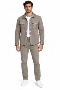 Mens Taupe Casual Dressy Walking Suit – Long Sleeve Shirt & Matching Pants Set