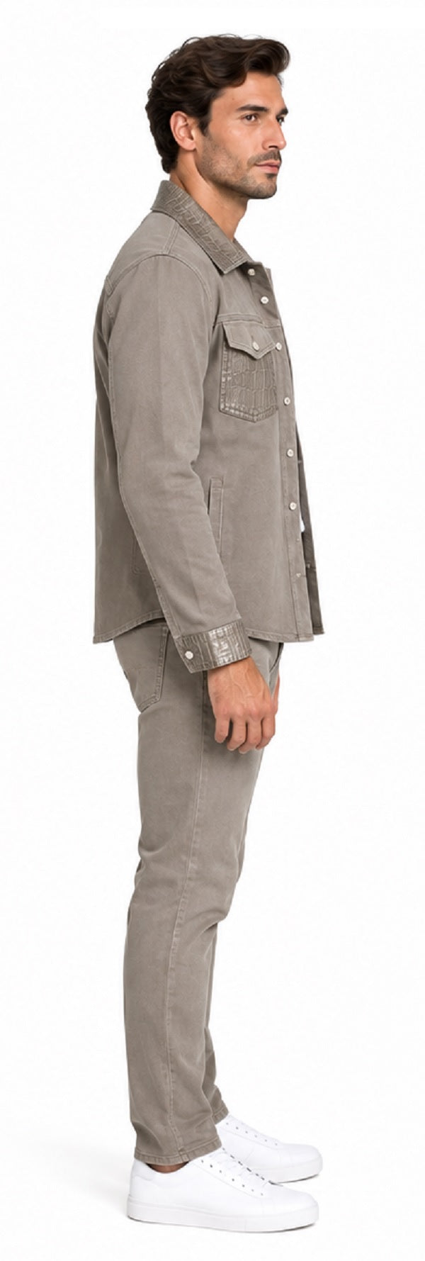 Mens Taupe Casual Dressy Walking Suit – Long Sleeve Shirt & Matching Pants Set