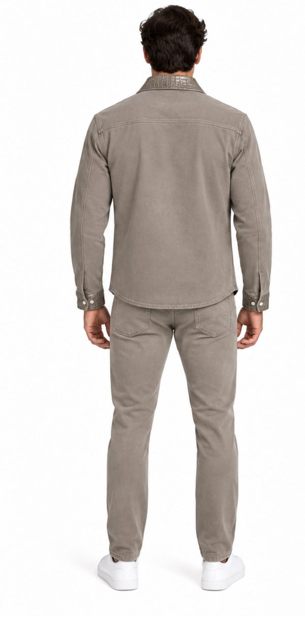 Mens Taupe Casual Dressy Walking Suit – Long Sleeve Shirt & Matching Pants Set