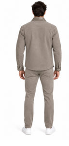 Mens Taupe Casual Dressy Walking Suit – Long Sleeve Shirt & Matching Pants Set
