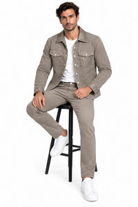 Mens Taupe Casual Dressy Walking Suit – Long Sleeve Shirt & Matching Pants Set