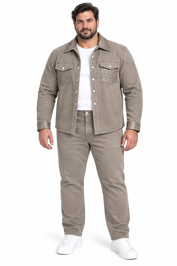 Mens Taupe Casual Dressy Walking Suit – Long Sleeve Shirt & Matching Pants Set