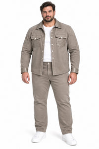 Mens Taupe Casual Dressy Walking Suit – Long Sleeve Shirt & Matching Pants Set