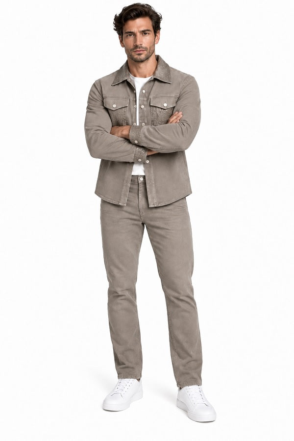 Mens Taupe Casual Dressy Walking Suit – Long Sleeve Shirt & Matching Pants Set