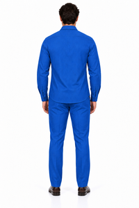 Mens Royal Blue Textured Walking Suit – Long Sleeve Shirt & Matching Pants Set