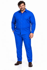 Mens Royal Blue Textured Walking Suit – Long Sleeve Shirt & Matching Pants Set