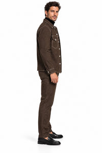 Mens Espresso Brown Heritage Walking Suit – Contrast Stitch Jacket & Matching Pants