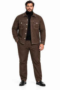 Mens Espresso Brown Heritage Walking Suit – Contrast Stitch Jacket & Matching Pants