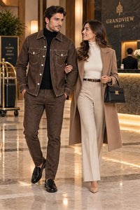 Mens Espresso Brown Heritage Walking Suit – Contrast Stitch Jacket & Matching Pants