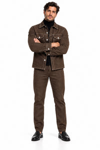 Mens Espresso Brown Heritage Walking Suit – Contrast Stitch Jacket & Matching Pants